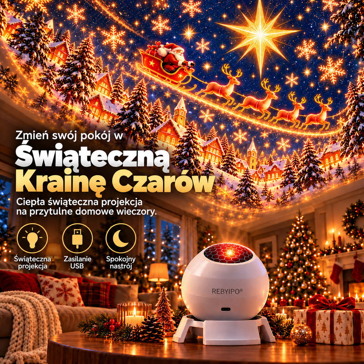 REBYIPO® 🎄 Świąteczny projektor świetlny – Wprowadź magię świąt do swojego domu! 🎊