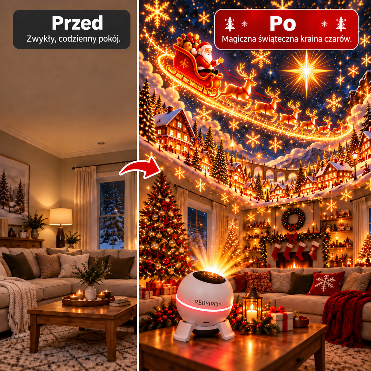 REBYIPO® 🎄 Świąteczny projektor świetlny – Wprowadź magię świąt do swojego domu! 🎊
