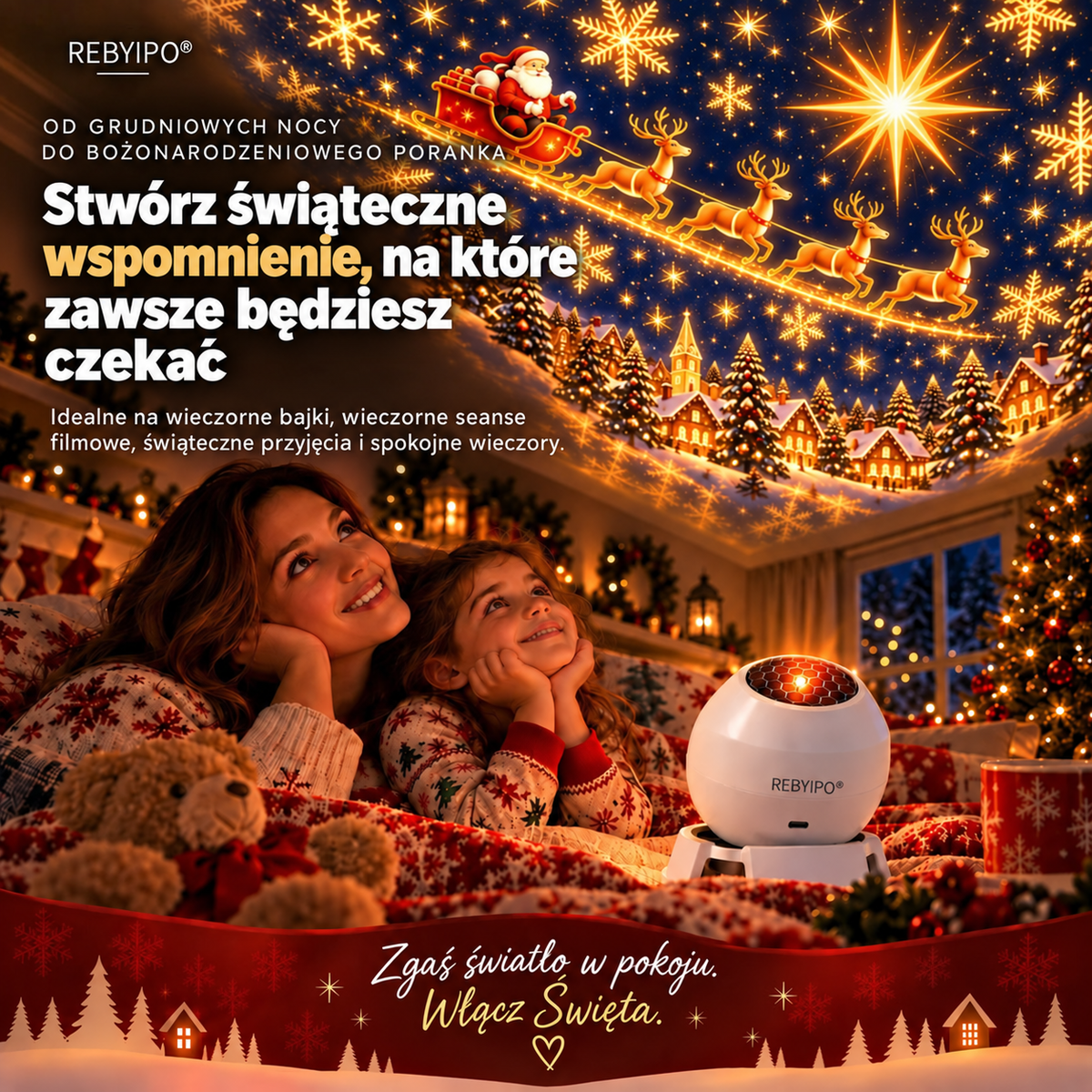 REBYIPO® 🎄 Świąteczny projektor świetlny – Wprowadź magię świąt do swojego domu! 🎊