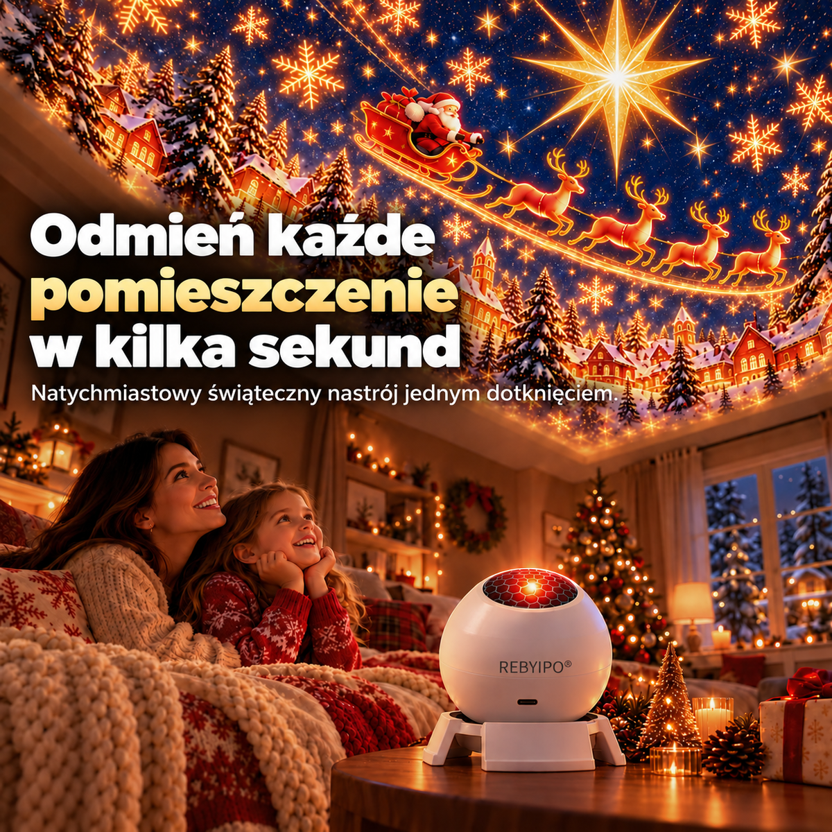 REBYIPO® 🎄 Świąteczny projektor świetlny – Wprowadź magię świąt do swojego domu! 🎊