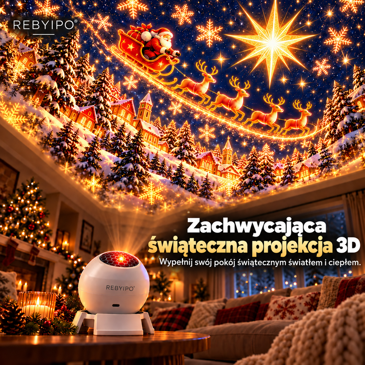REBYIPO® 🎄 Świąteczny projektor świetlny – Wprowadź magię świąt do swojego domu! 🎊